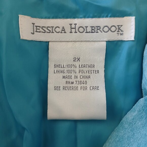 Jessica Holbrook Light Blue/Turquoise Suede Leather Jacket Women's 2X - Picture 4 of 6